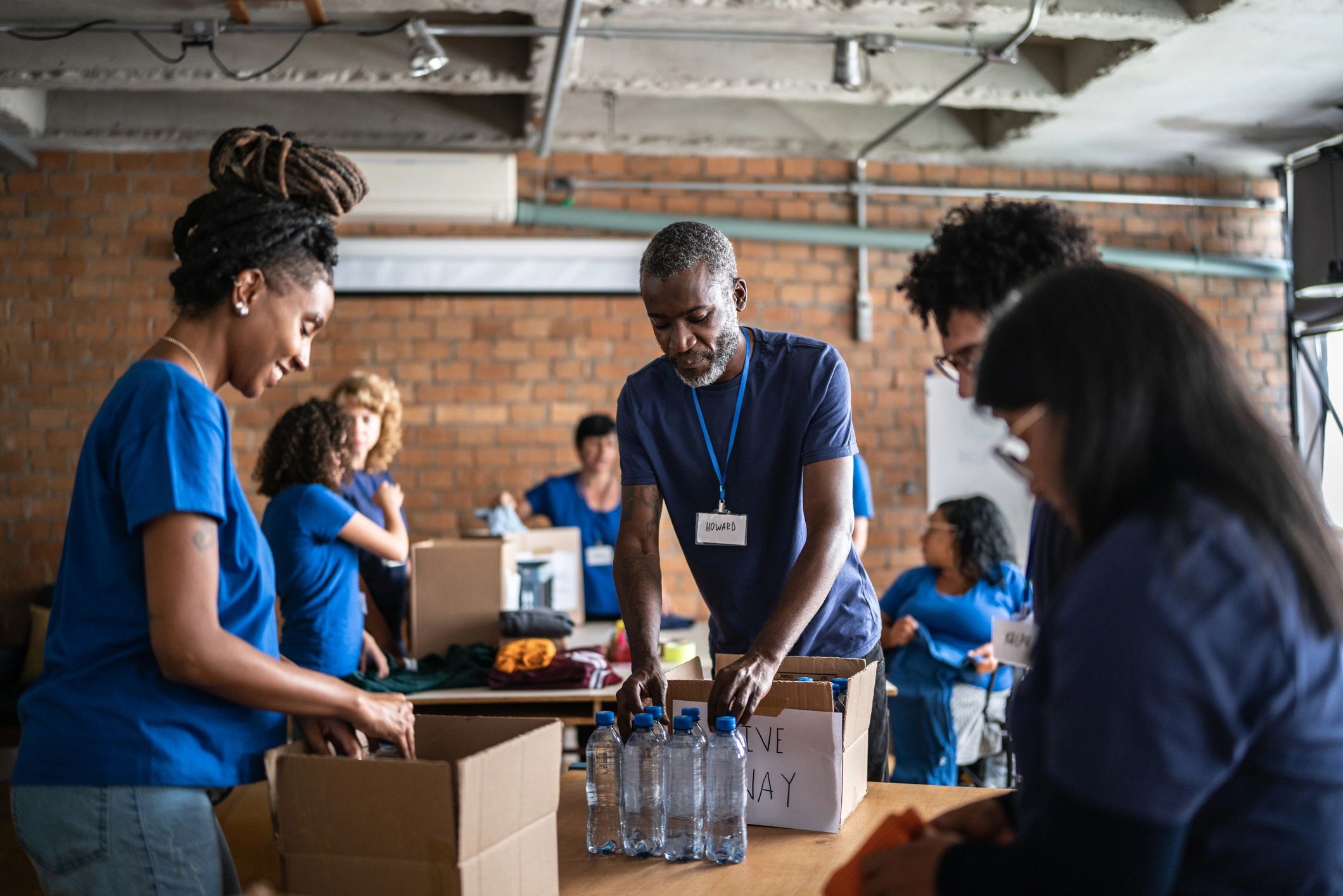 Volunteers serving together