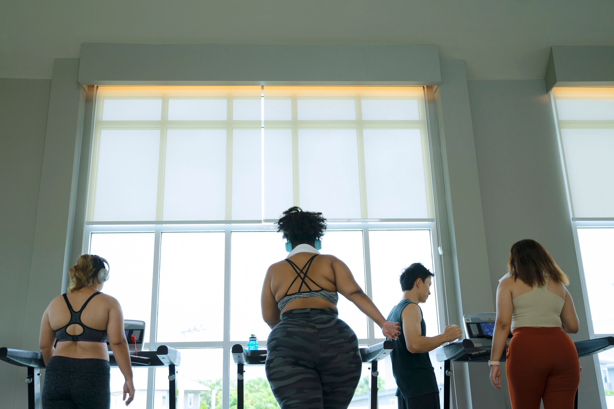 Group practicing movement together